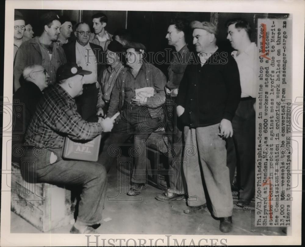 1950 Press Photo Strike in Machine Shop of N.Y. Shipyard at Camden N.J. - Historic Images