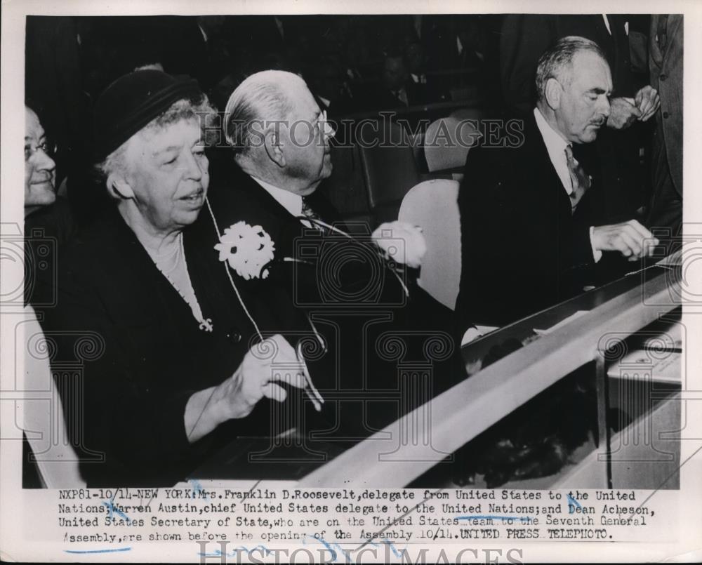 1952 Press Photo Mrs Franklin D Roosevelt Delegate to the Untied Nations - Historic Images