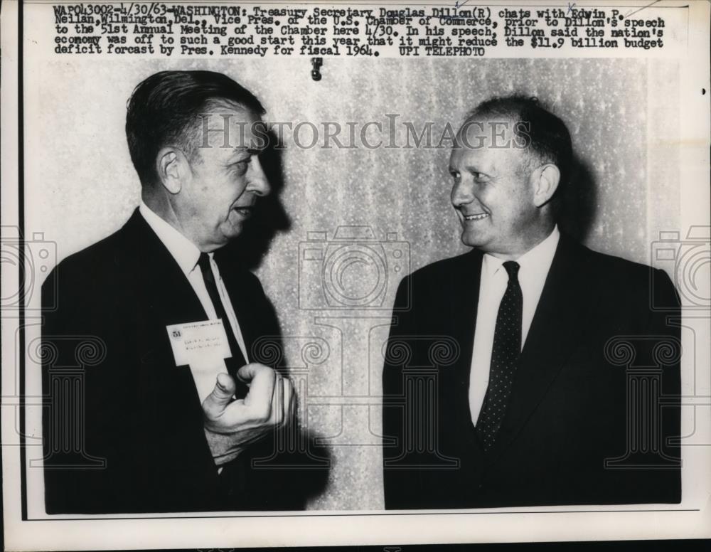 1963 Press Photo Washington Treasury Secy Douglas Dillon with Edwin P Neilan - Historic Images