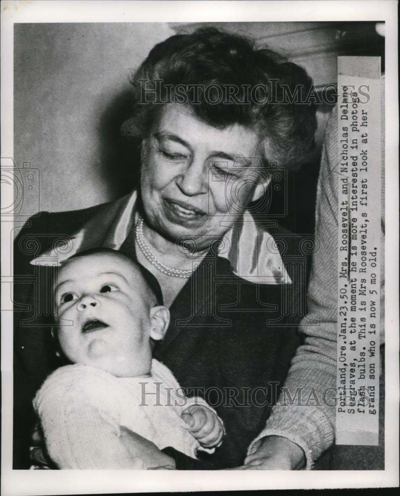 1950 Press Photo Mrs Franklin D Roosevelt's Grandson Nicholas Seagraves 5 Months - Historic Images