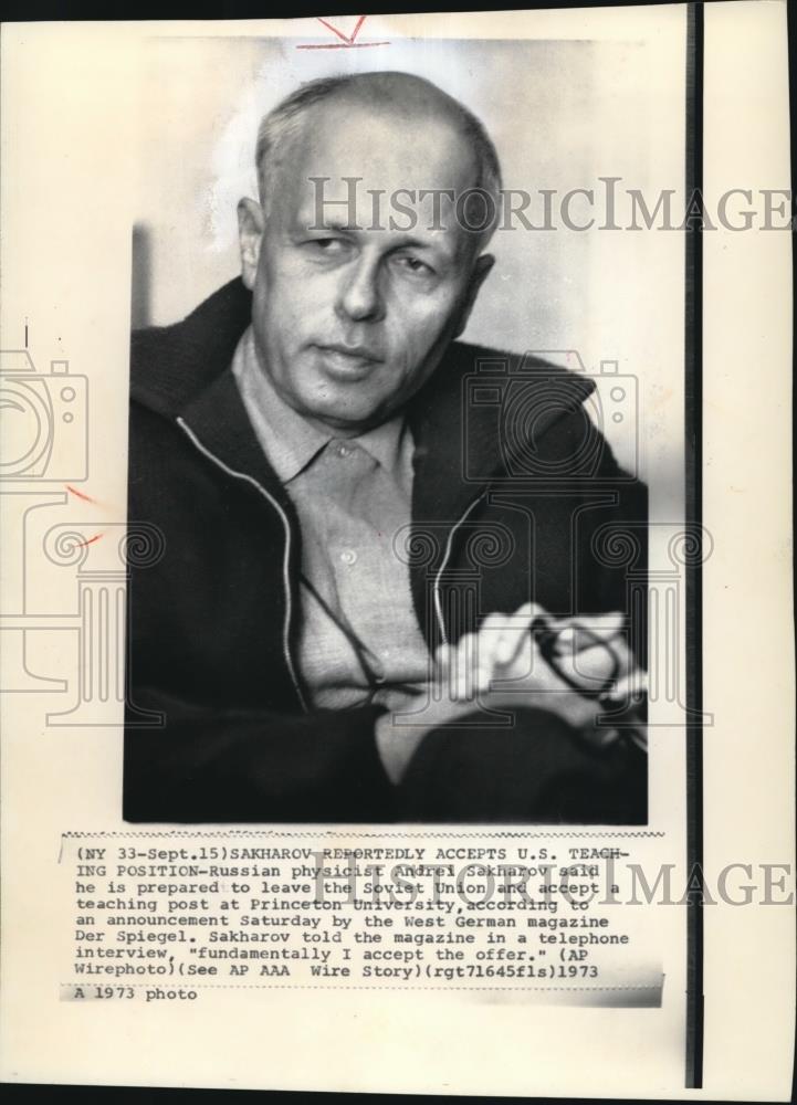 1973 Wire Photo Physicist Andrei Sakharov to teach at Princeton University - Historic Images