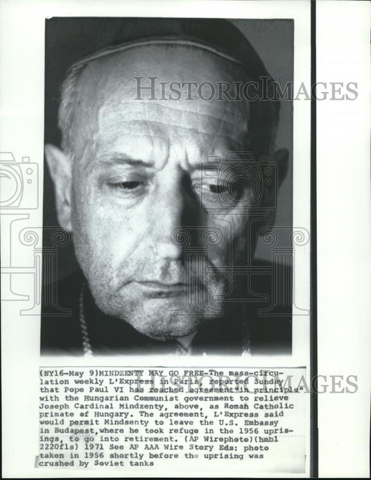 1971 Wire Photo Hungary's Joseph Cardinal Mindszenty - cvw08622 - Historic Images