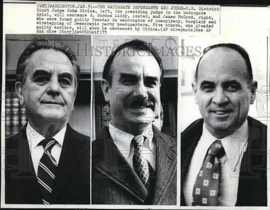 1973 Wire Photo District Court Judge John Sirica to sentence G Liddy & J McCord - Historic Images
