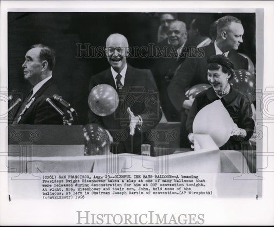 1956 Wire Photo Pres.Dwight Eisenhower Takes a Slap at a Balloon - cvw13951 - Historic Images