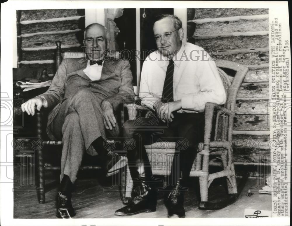 1936 Wire Photo Sen. Carey discussed Gov. Landon near at Estes Park, Colo - Historic Images