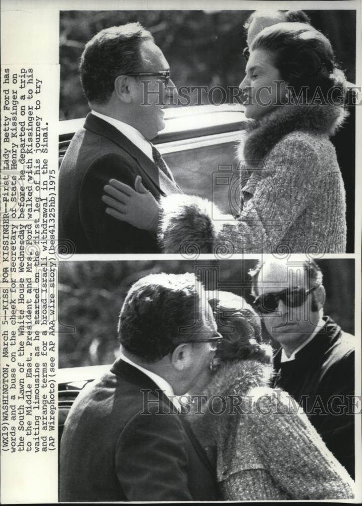 1975 Wire Photo First Lady Ford sends Kissinger going to the Middle East - Historic Images