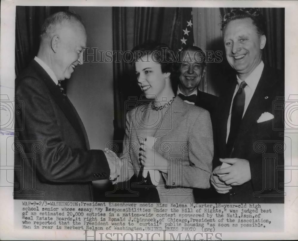 1954 Press Photo President Dwight Eisenhower, Helena Carter & Ron Chinnock - Historic Images