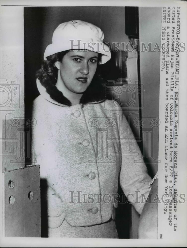 1957 Press Photo Mrs Maria Eugenia de Moreno Diaz daughter of Columbia president - Historic Images