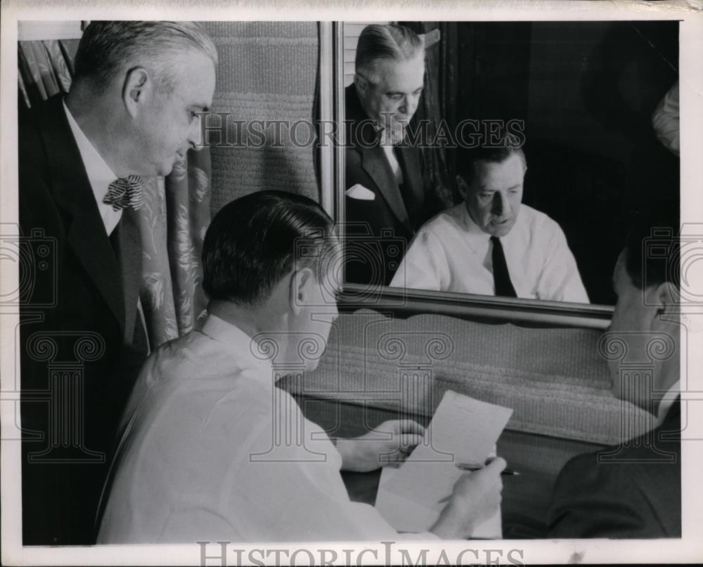 1950 Press Photo Ray Martin and Don Rbright prepare City Club Speech - nee88293 - Historic Images