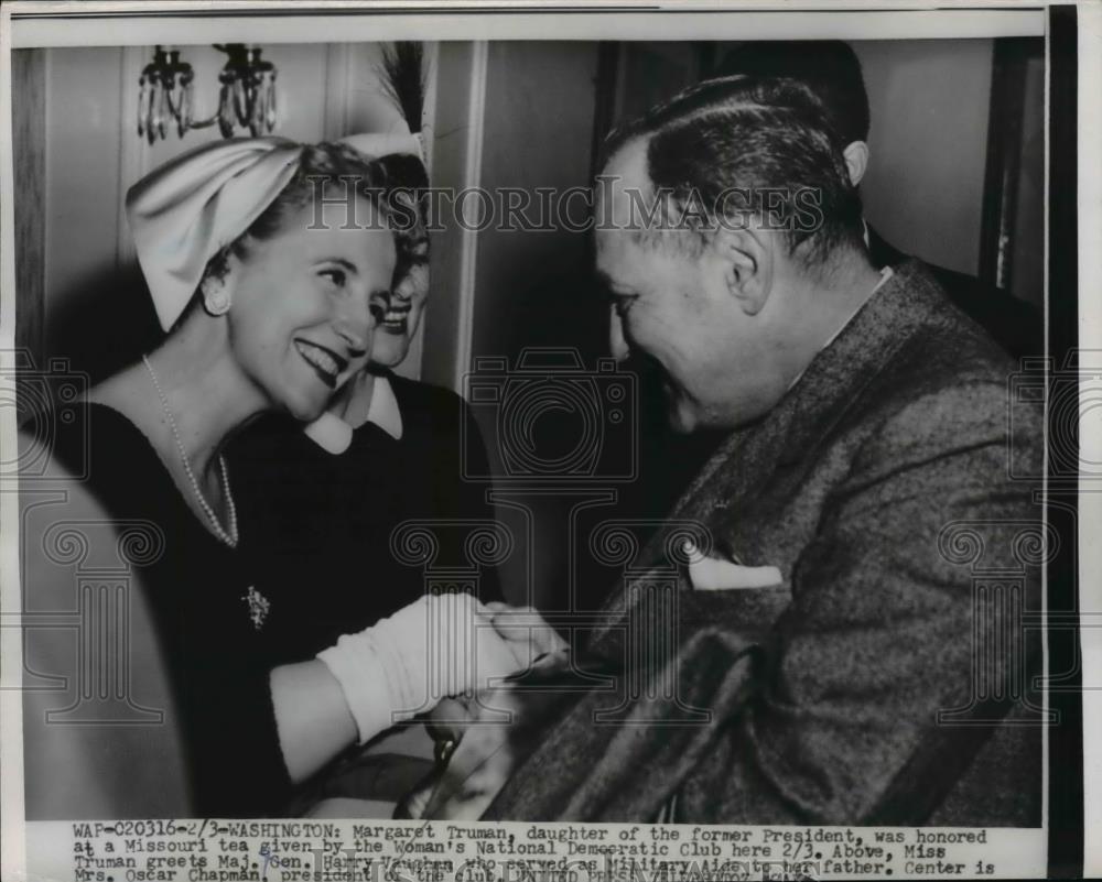 1955 Press Photo Margaret Truman daughter of ex President,Maj Gen Harry Vaughn - Historic Images