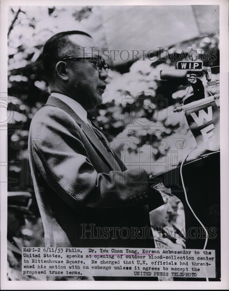 1953 Press Photo South Korean Ambassador You Chan Yang in Philadelphia PA - Historic Images