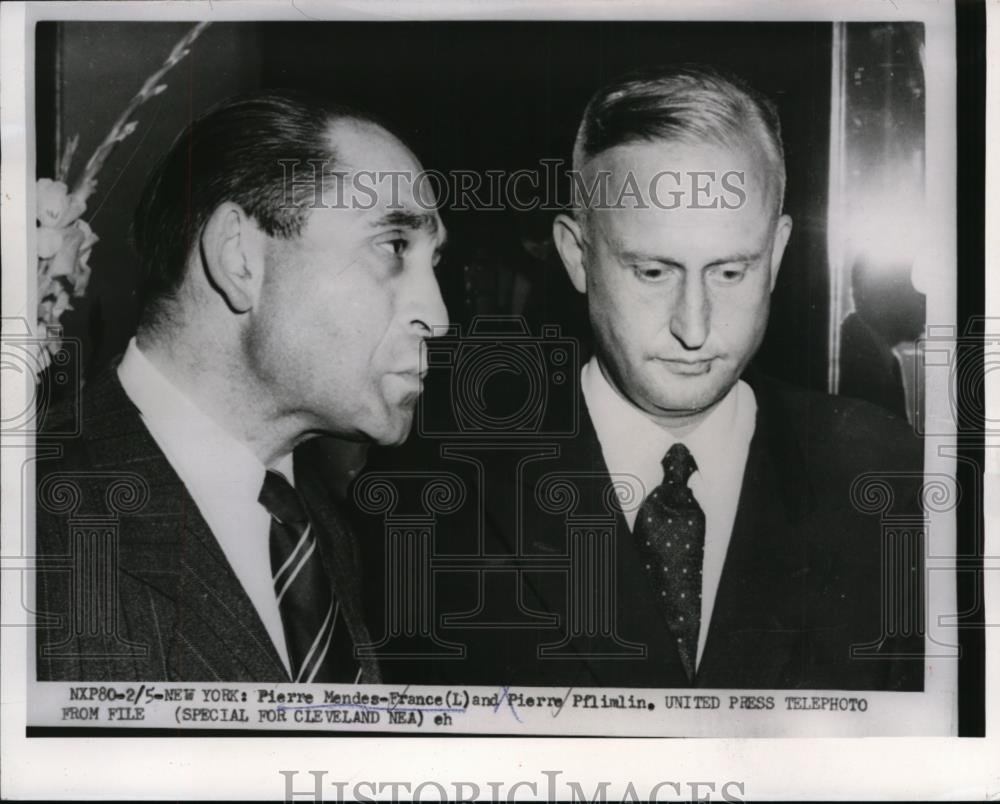 1955 Press Photo Pierre Mendes-France and Pierre Pflimlin - nee87167 - Historic Images