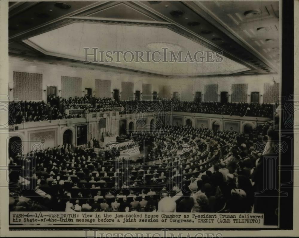 1950 Press Photo House chamber as President Truman gives State of Union address - Historic Images