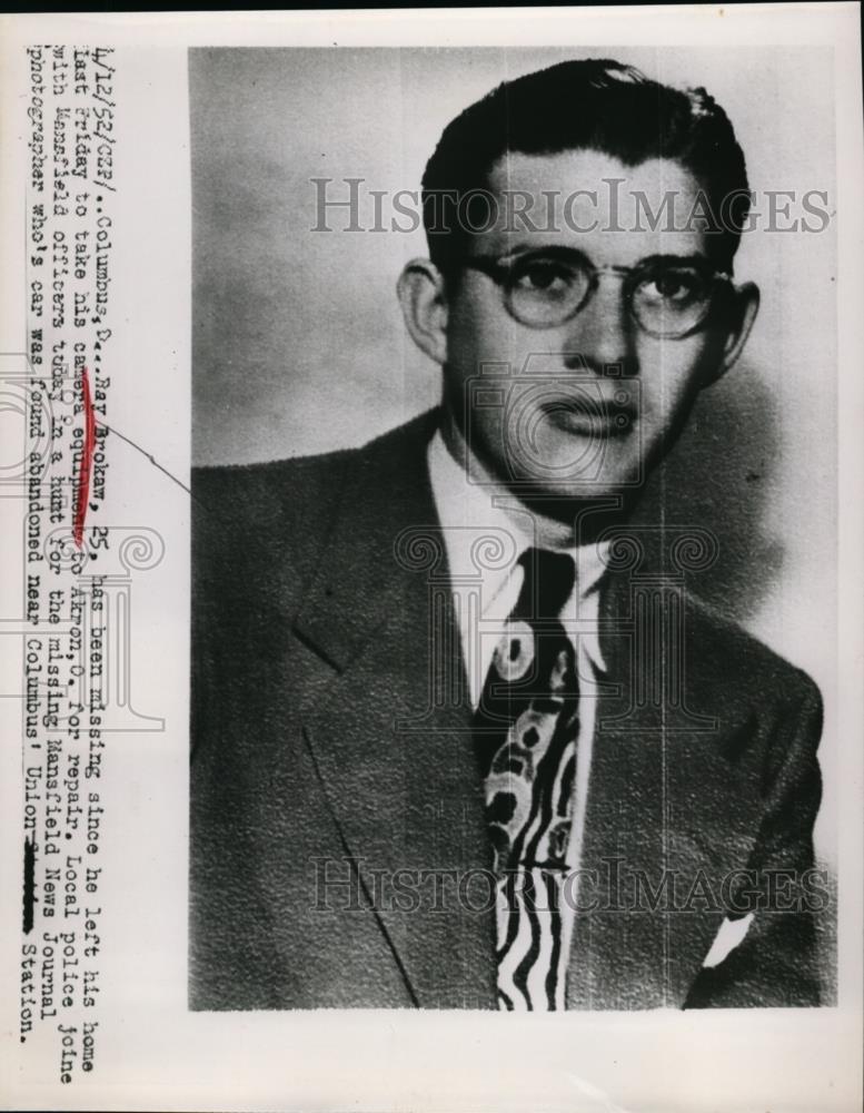 1952 Press Photo Ray Brokaw missing Mansfield Newsman of Columbus Ohio - Historic Images