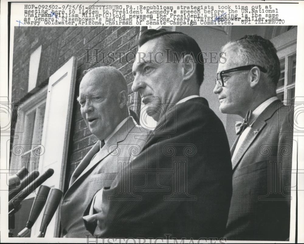 1961 Press Photo GOP chairman William Miller, DD Eisenhower, Sen Barry Goldwater - Historic Images