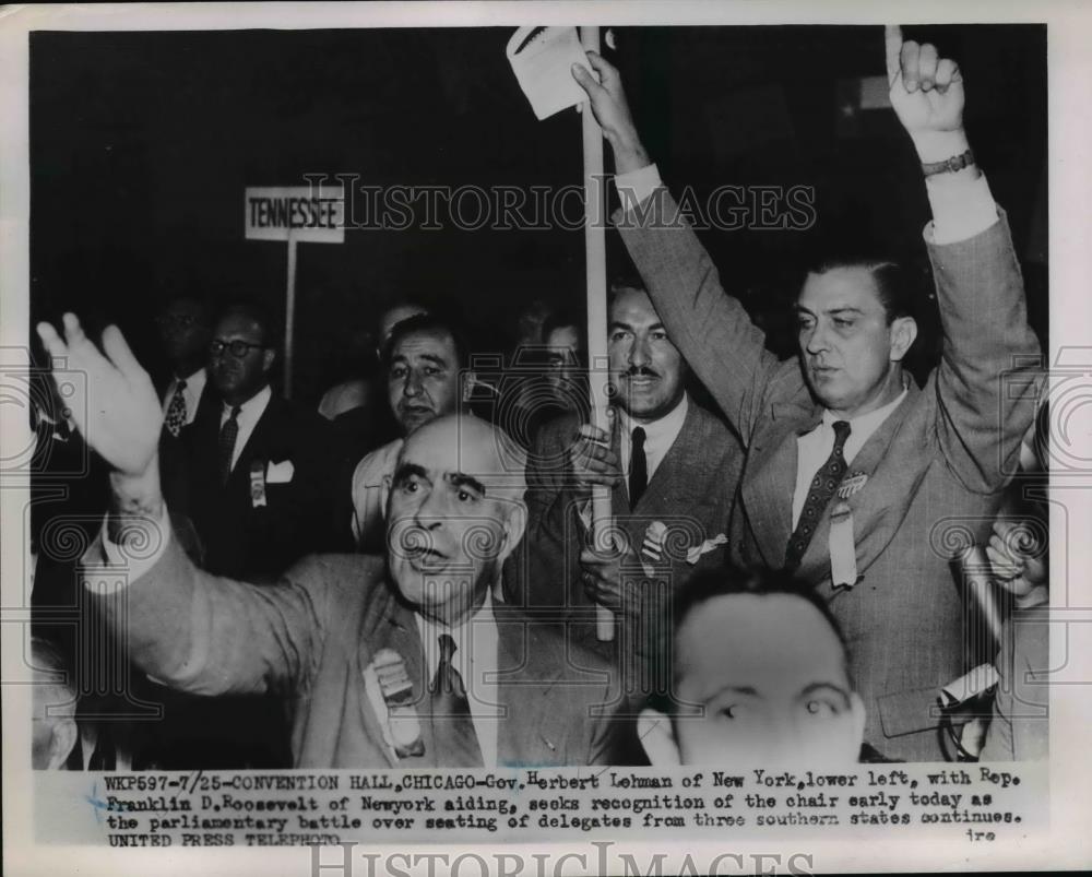 1952 Press Photo Chicago Convention , NY Gov Herbert Lehman, Rep FD Roosevelt - Historic Images