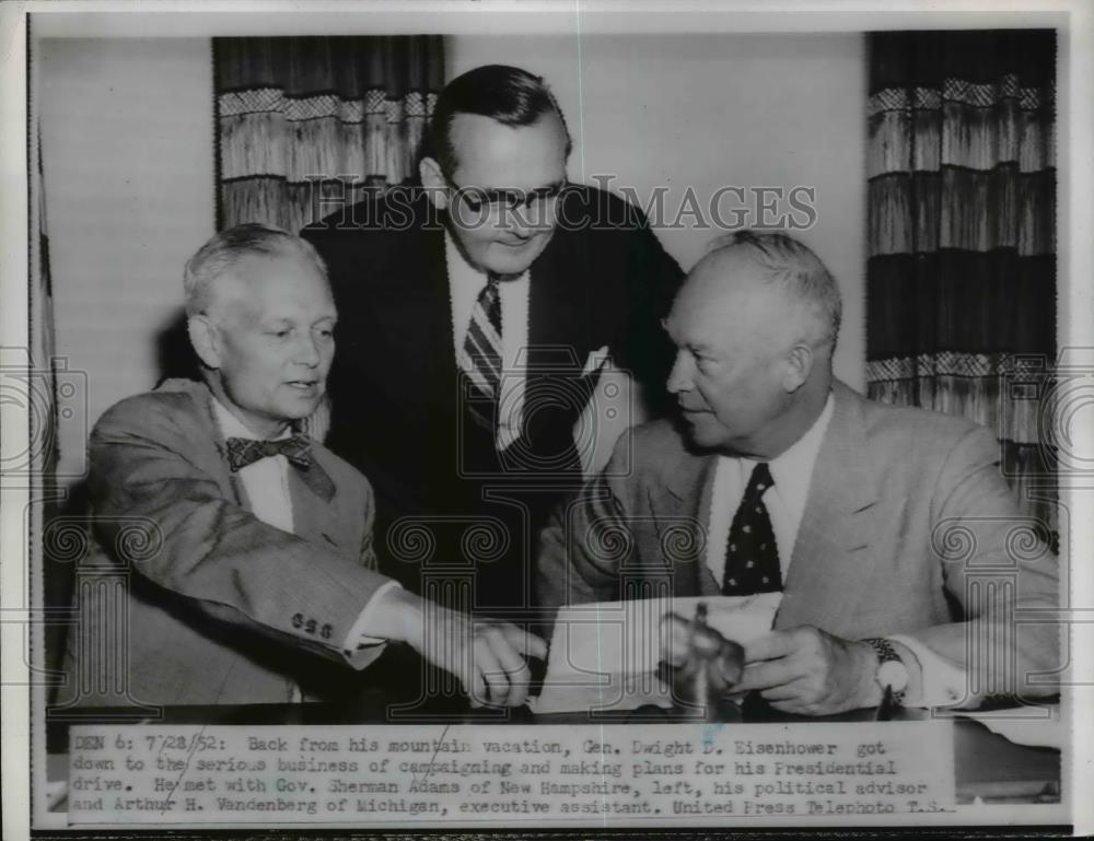 1952 Press Photo Presidential candidate Eisenhower,Gov S Adams of NH - nee84469 - Historic Images