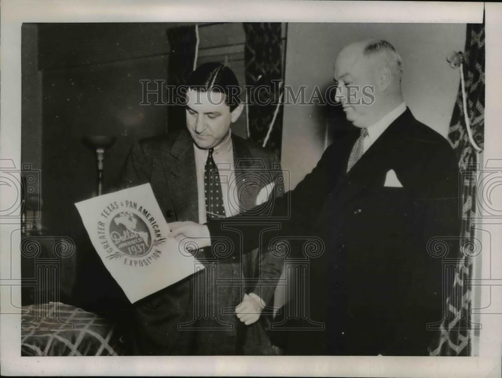 1937 Press Photo Postmaster General James Farley, George Marshall at Dallas Fair - Historic Images