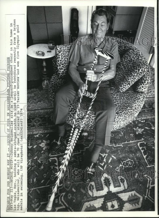 1974 Wire Photo Johnny Weissmuller in Las Vegas home until recovery - cvw07281 - Historic Images