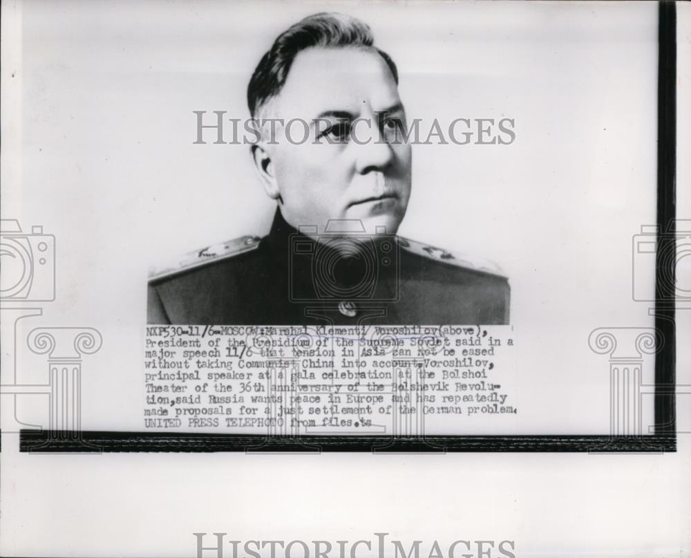 1953 Press Photo Marshal Klementi Voroshilov Pres.of Presidium of Supreme Soviet - Historic Images