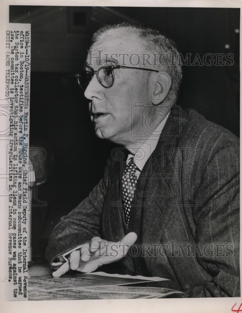 1951 Press Photo Martin P Higgins Chief Field Deputy of IRS at Ways &amp; Means Comm - Historic Images