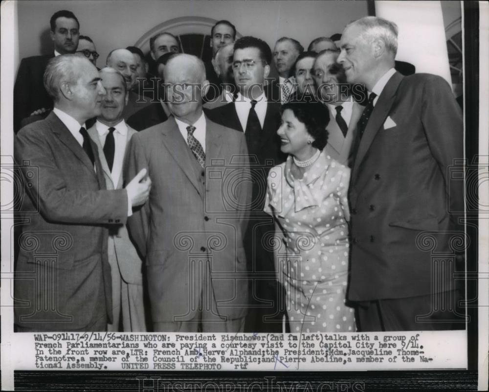 1956 Press Photo President Eisenhower & French Parliamentarians in DC - Historic Images