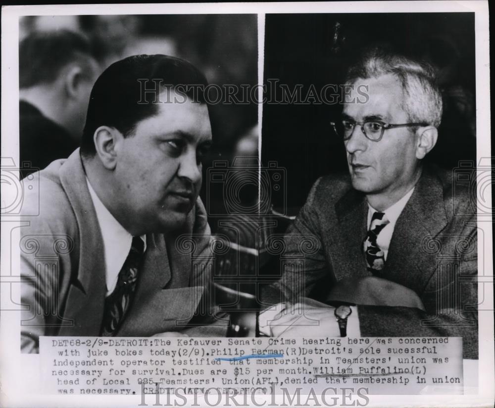 1951 Press Photo Kefauver Senate Crime hearing, Philip Perman, William Rurralino - Historic Images