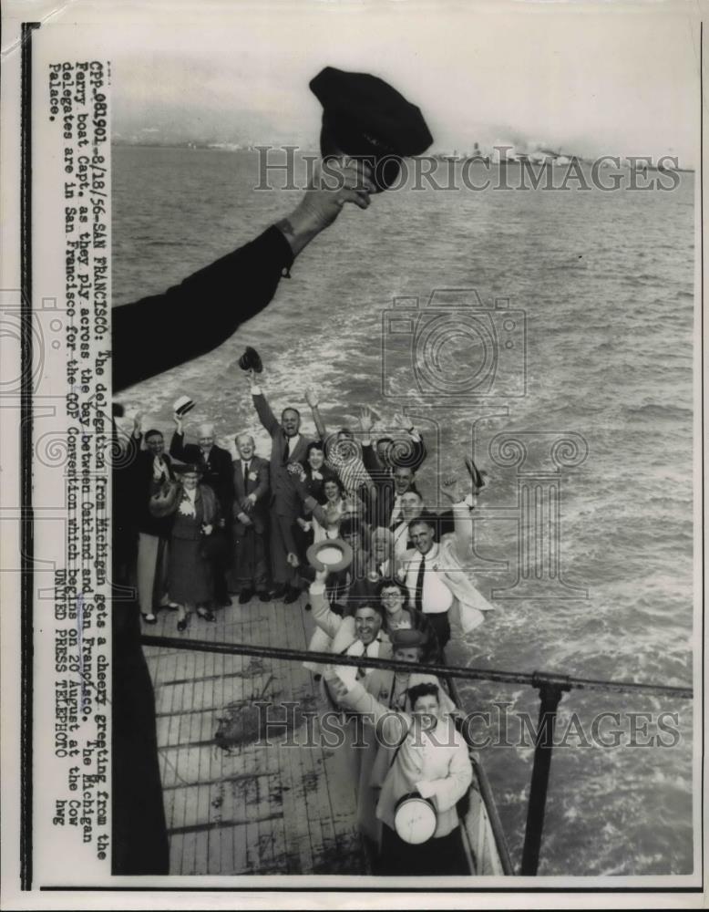 1956 Press Photo Michigan group at San Francisco ferry boat for GOP convention - Historic Images