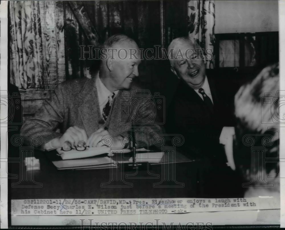 1955 Press Photo President Eisenhower & Defense Secretary Charles Wilson - Historic Images