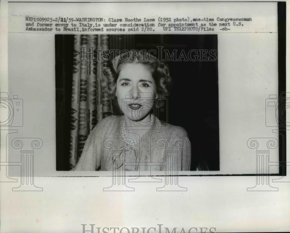 1959 Press Photo Clare Boothe Luce, U.S Ambassador to Brazul - nee84981 - Historic Images