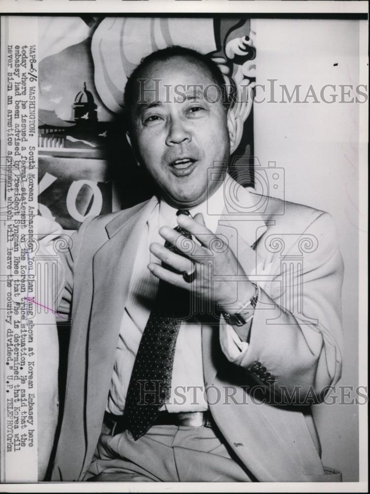 1953 Press Photo South Korean Ambassador You Chan Yang in Washington DC - Historic Images