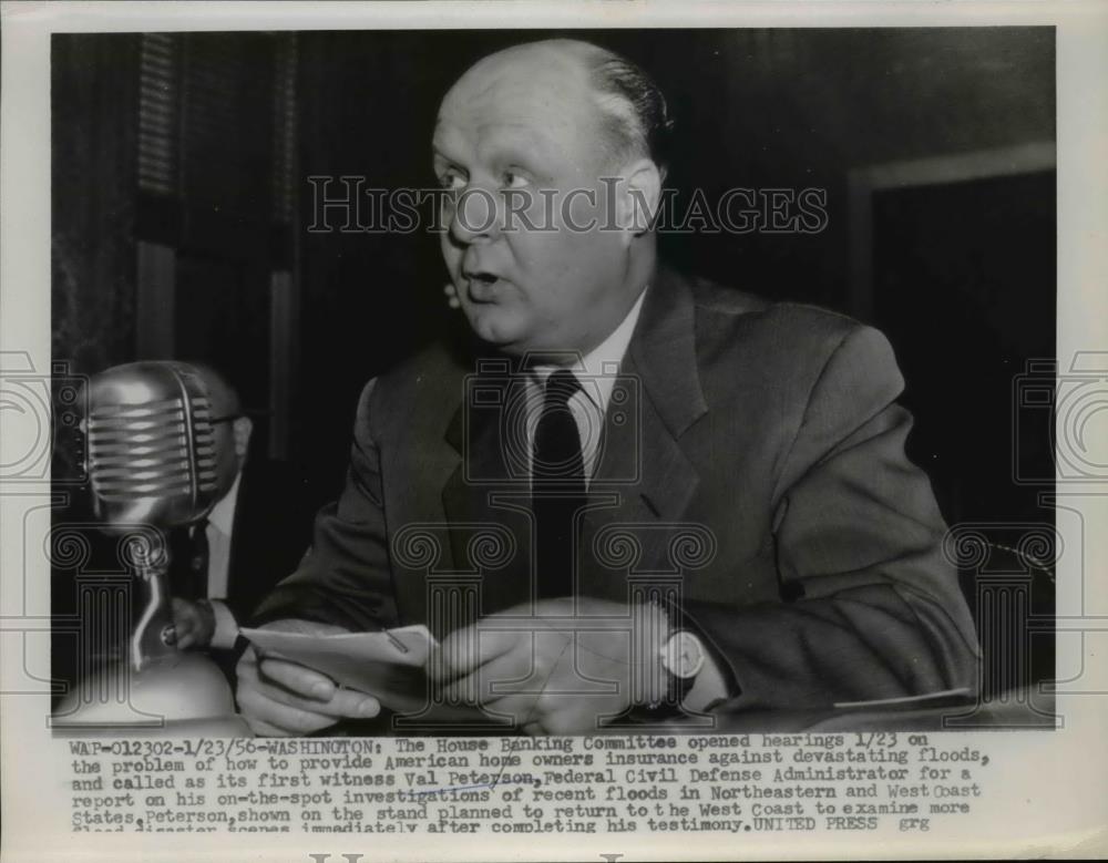 1956 Press Photo Val Peterson appeared at House Banking Committee Hearing - Historic Images