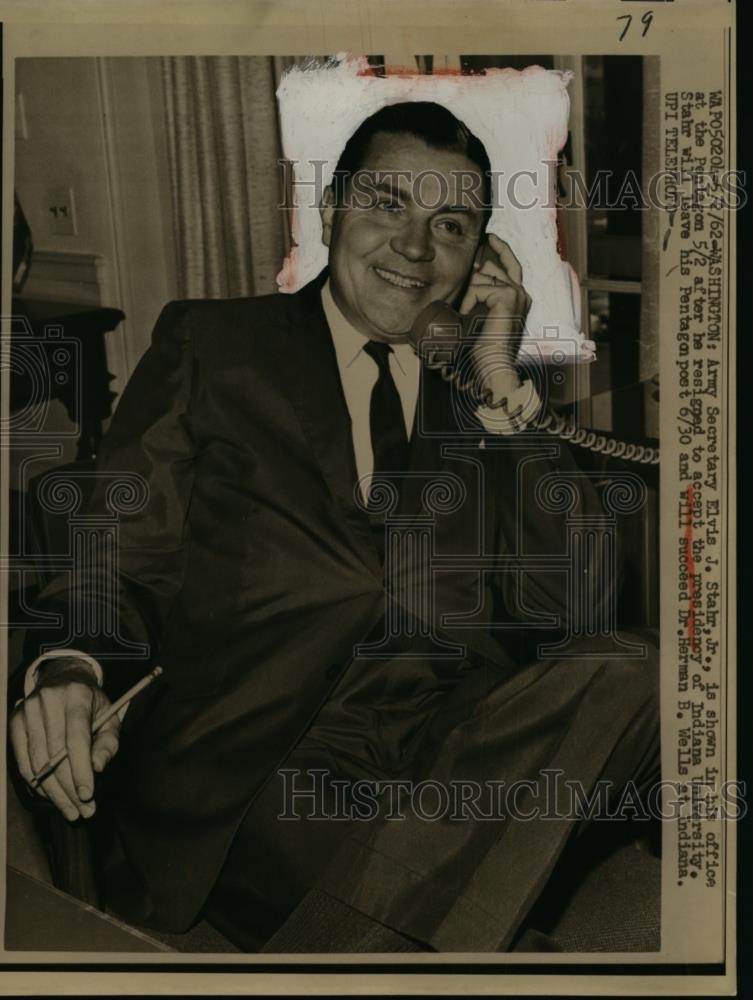 1962 Press Photo Army Secretary Elvis J Stahr Jr in Washington DC - nee87415 - Historic Images