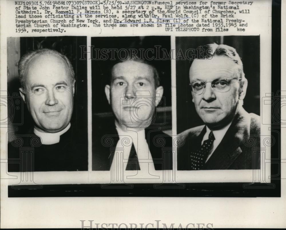 1959 Press Photo Dr Roswell Barnes,Dr Paul Wolfe, Dr Edward Elson in DC - Historic Images