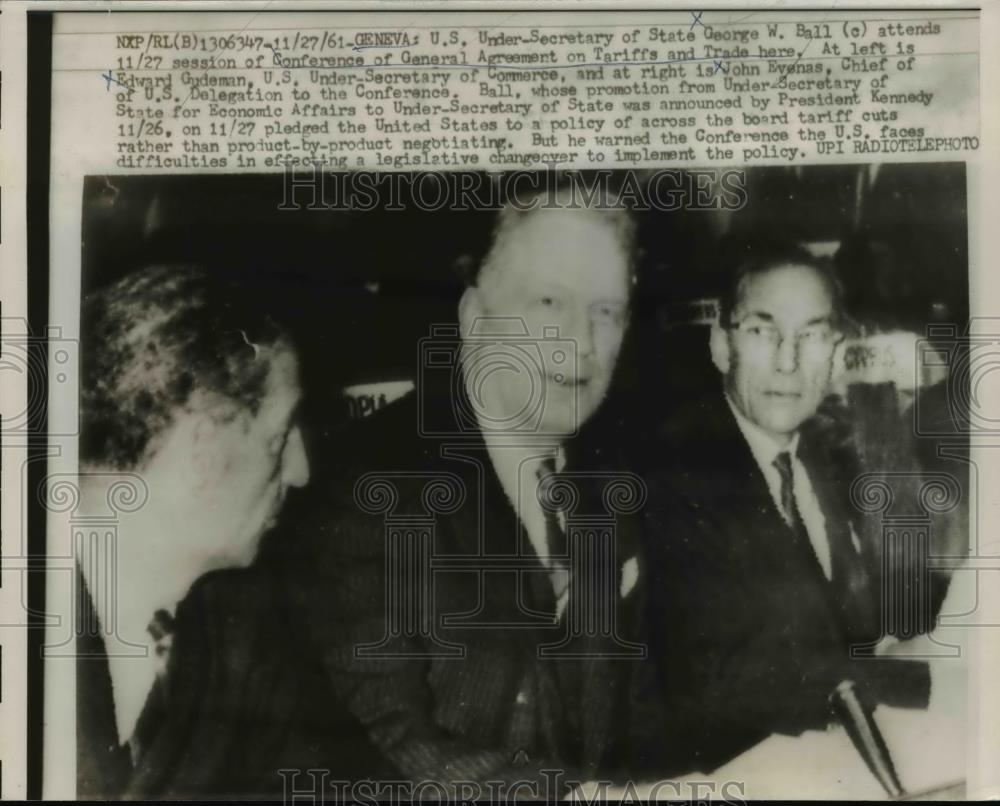 1961 Press Photo US Under Secretary of State George Ball in Geneva, John Evans - Historic Images