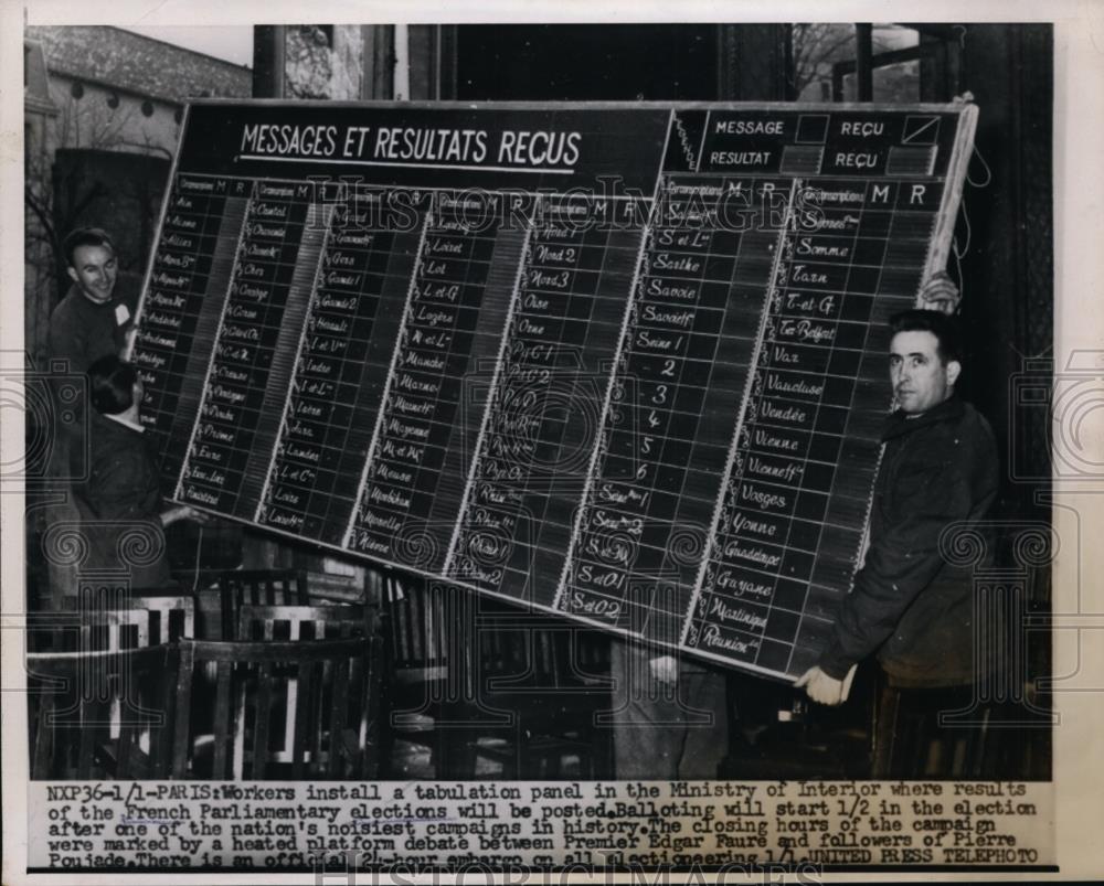 1956 Press Photo Tabulation panel of the French Parliamentary Election - Historic Images