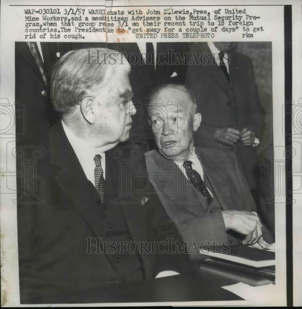 1957 Press Photo President Eisenhower & UMW president John Lewis - nee89675 - Historic Images