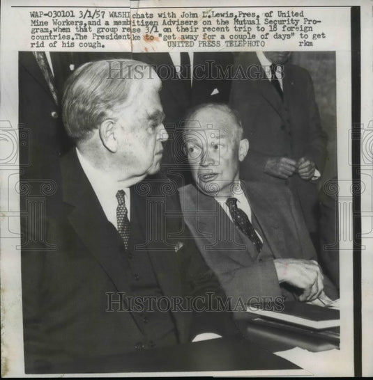 1957 Press Photo President Eisenhower & UMW president John Lewis - nee89675 - Historic Images