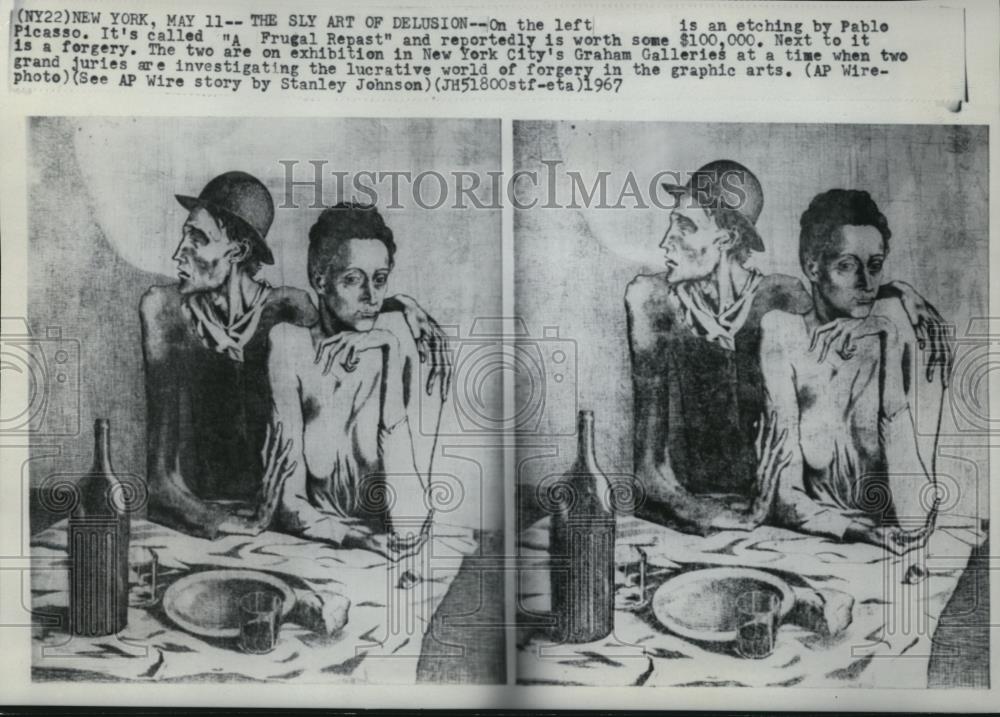 1967 Wire Photo A Frugal Repast by Pablo Picasso and forgery at Graham Gallery - Historic Images