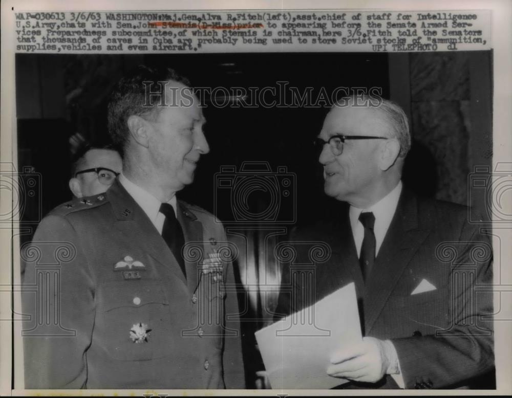 1963 Press Photo Maj Gen Alva Fitch & Senator John Stennis of Miss in DC - Historic Images