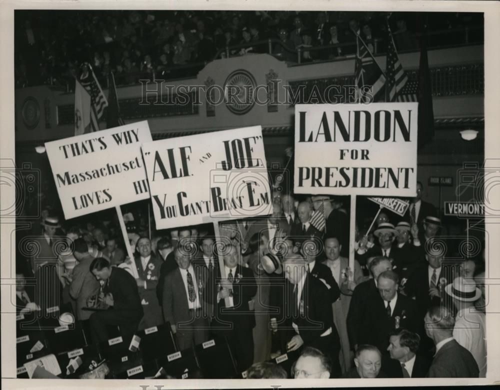 1936 Press Photo First Demonstration for Landon, Massachusetts Delegation Leads - Historic Images