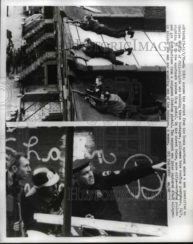 1970 Press Photo Charles Mathis holding a hostages, Poliec take rooftop position - Historic Images