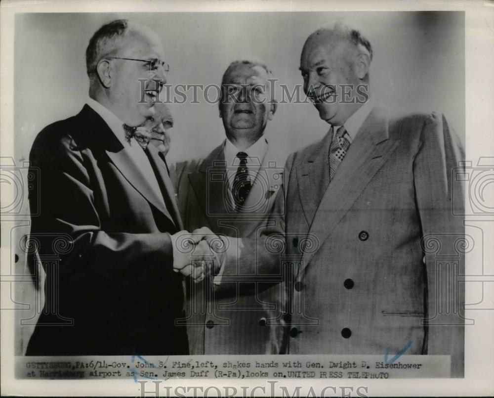 1952 Press Photo Gov John S Fine, Dwight Eisenhower, Sen James Duff in PA - Historic Images