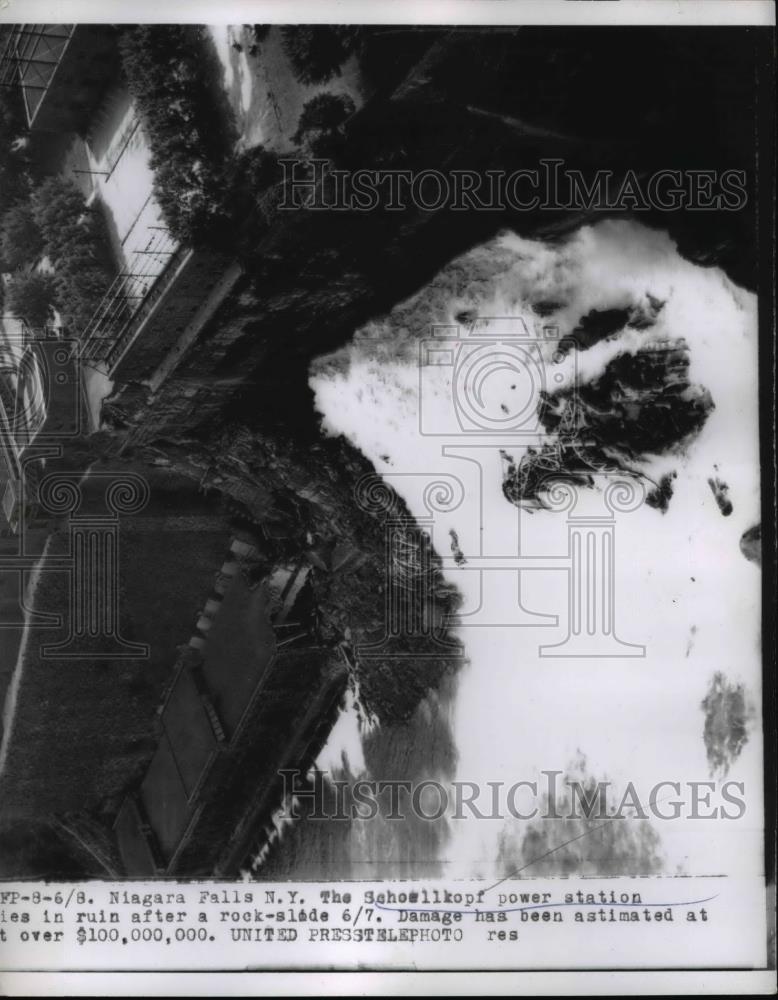 1956 Press Photo Schoellkoph power station Niagara Falls NY wrecked in rockslide - Historic Images