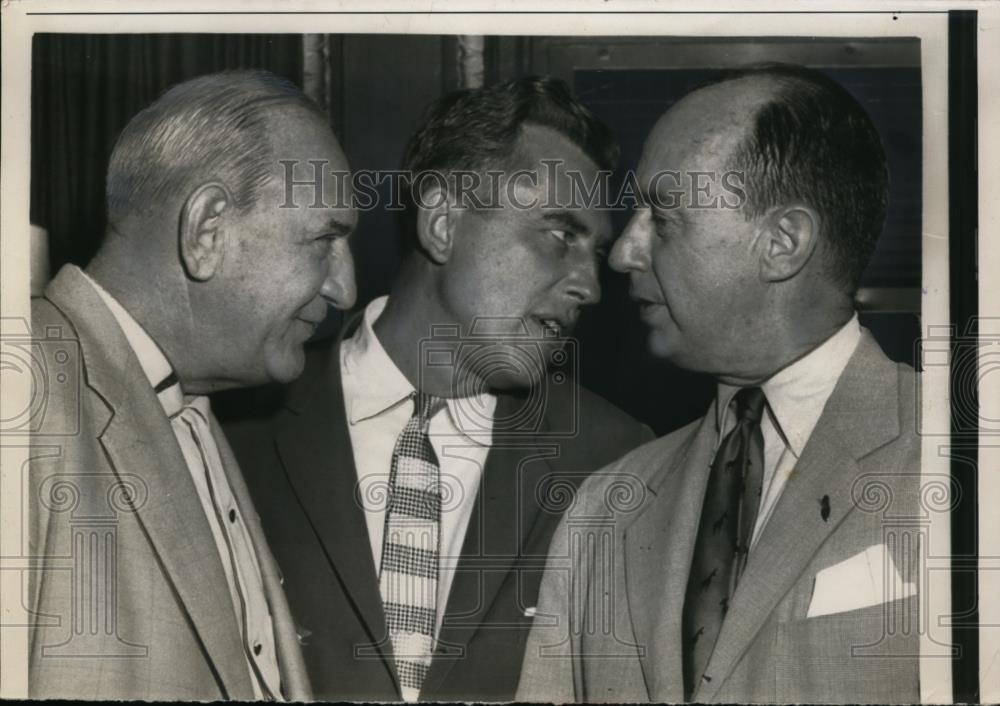 1956 Press Photo George Brunner, NJ Governor Robert Meyner, Adlai Stevenson - Historic Images