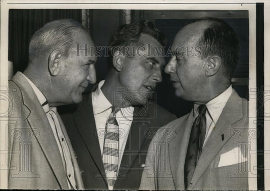 1956 Press Photo George Brunner, NJ Governor Robert Meyner, Adlai Stevenson - Historic Images