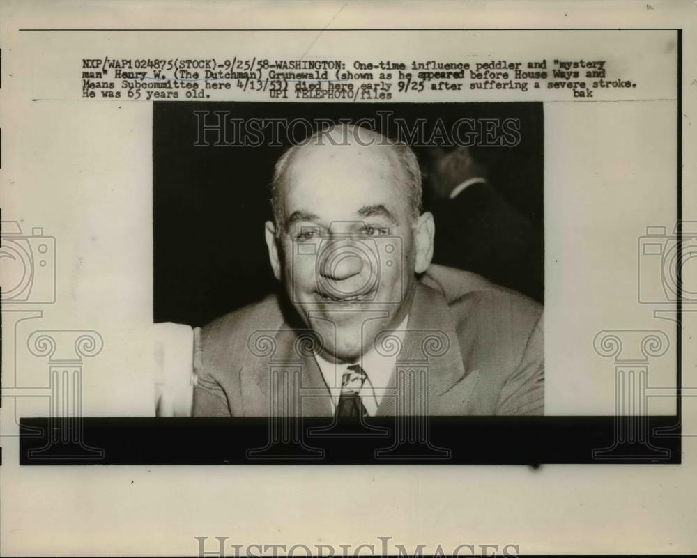 1958 Press Photo Henry W.Grunewald,appear before House Ways &amp; Means Subcommittee - Historic Images