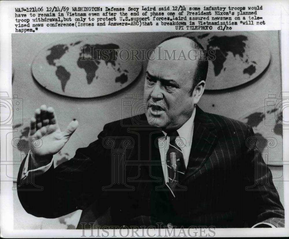 1969 Press Photo Defense Secretary Melvin Laird some troops will stay in Vietnam - Historic Images