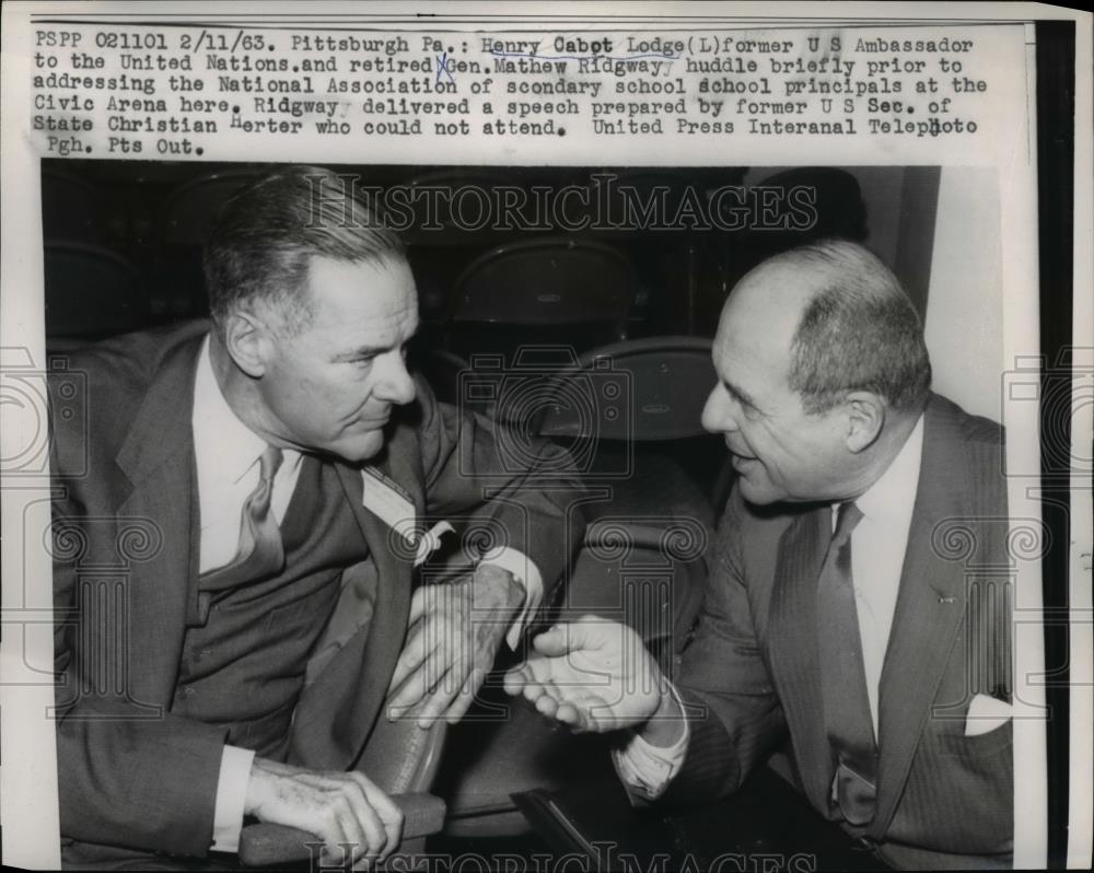 1963 Press Photo Henry Cabot Lodgeand retired Gen. Mathew Ridgway. - nee85265 - Historic Images