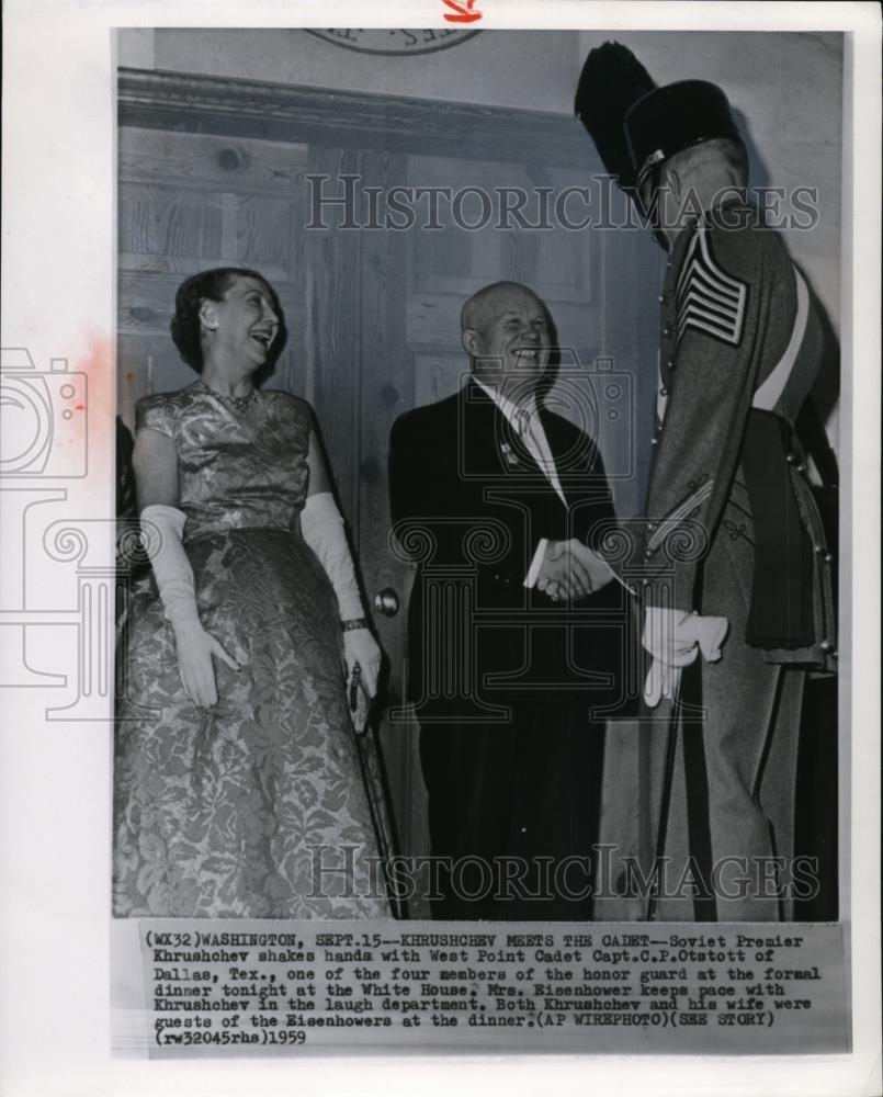 1959 Wire Photo Soviet Premier Khurshchev shakes hands with West point Cadet - Historic Images